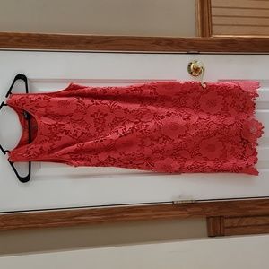 SLNY coral lace dress